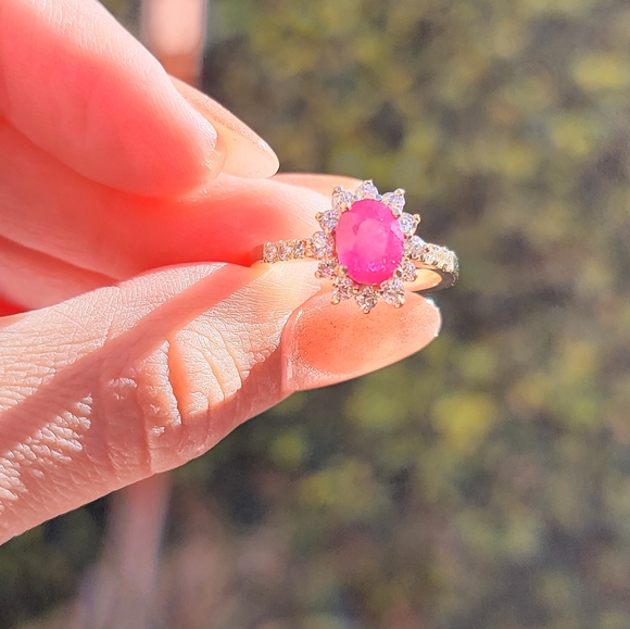 14k Solid Gold Ruby Ring with Diamond Halo - Picture 7 of 9